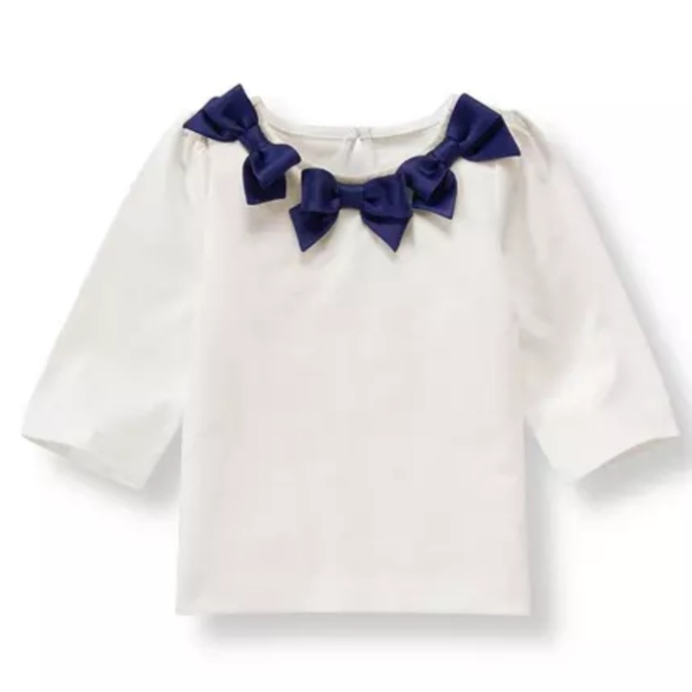 Janie and Jack White Bow Top Girls Sz 18-24 Months Casual Lightweight Navy Blue